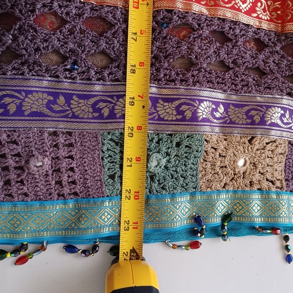 Vintage 90's Boho Patchwork Beaded Accents Sz L Relaxed Artisan Crochet Sweater - Picture 10 of 12